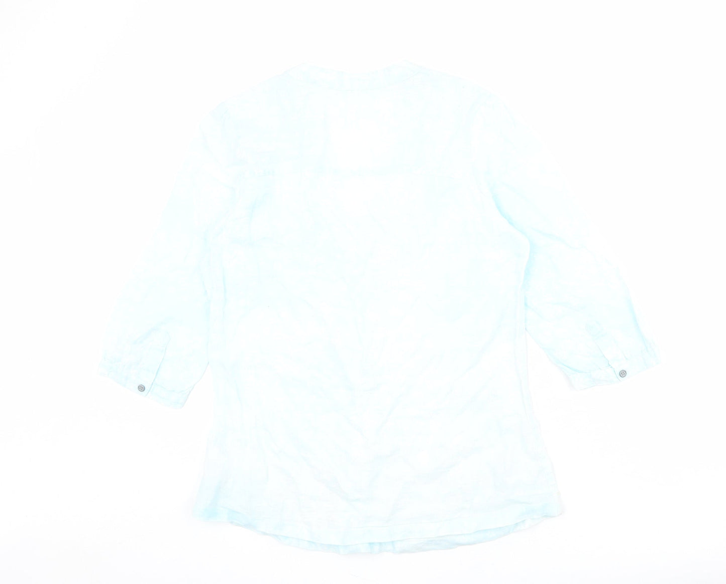 Marks and Spencer Womens Blue Geometric Linen Basic Blouse Size 10 V-Neck