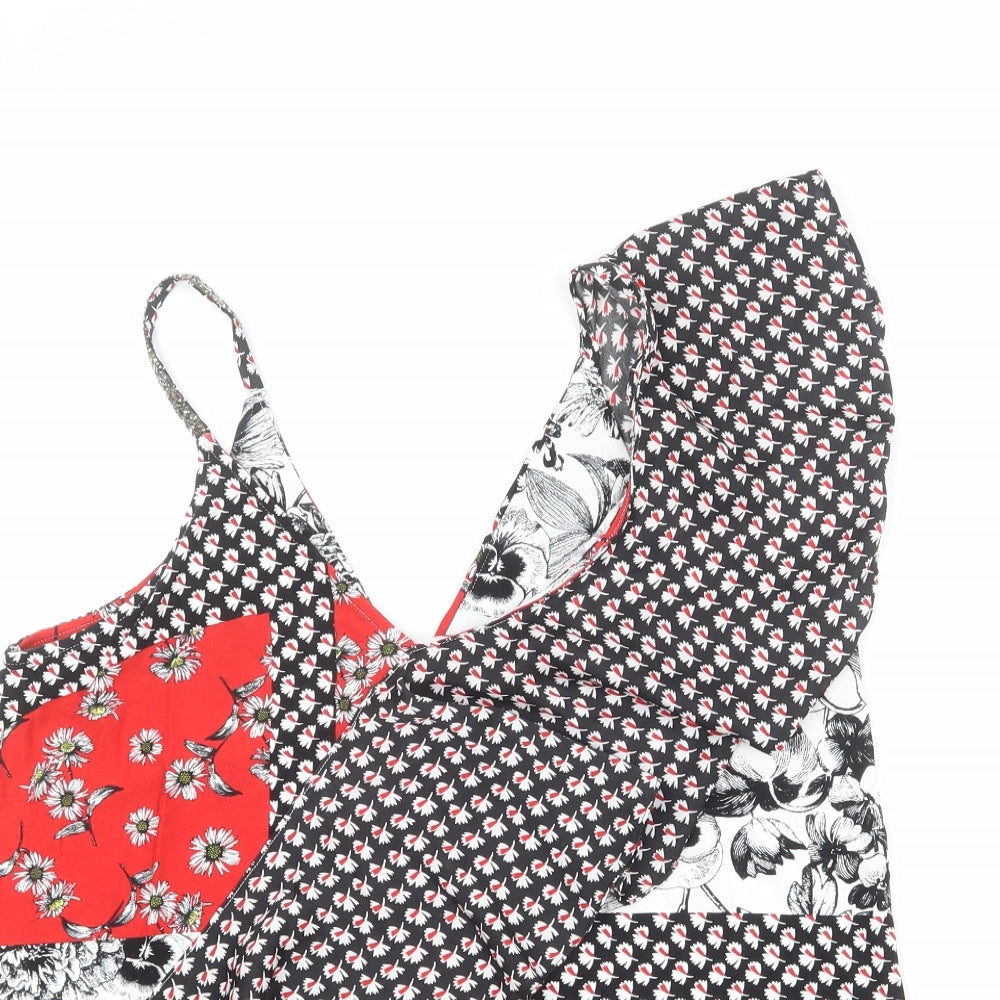 NEXT Womens Multicoloured Floral Viscose Basic Tank Size 12 V-Neck - Ruffles