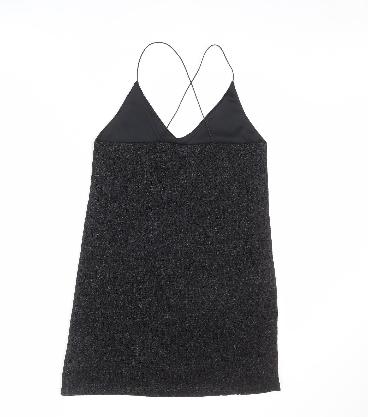 Sparkle & Fade Womens Black Polyester Slip Dress Size M V-Neck Pullover