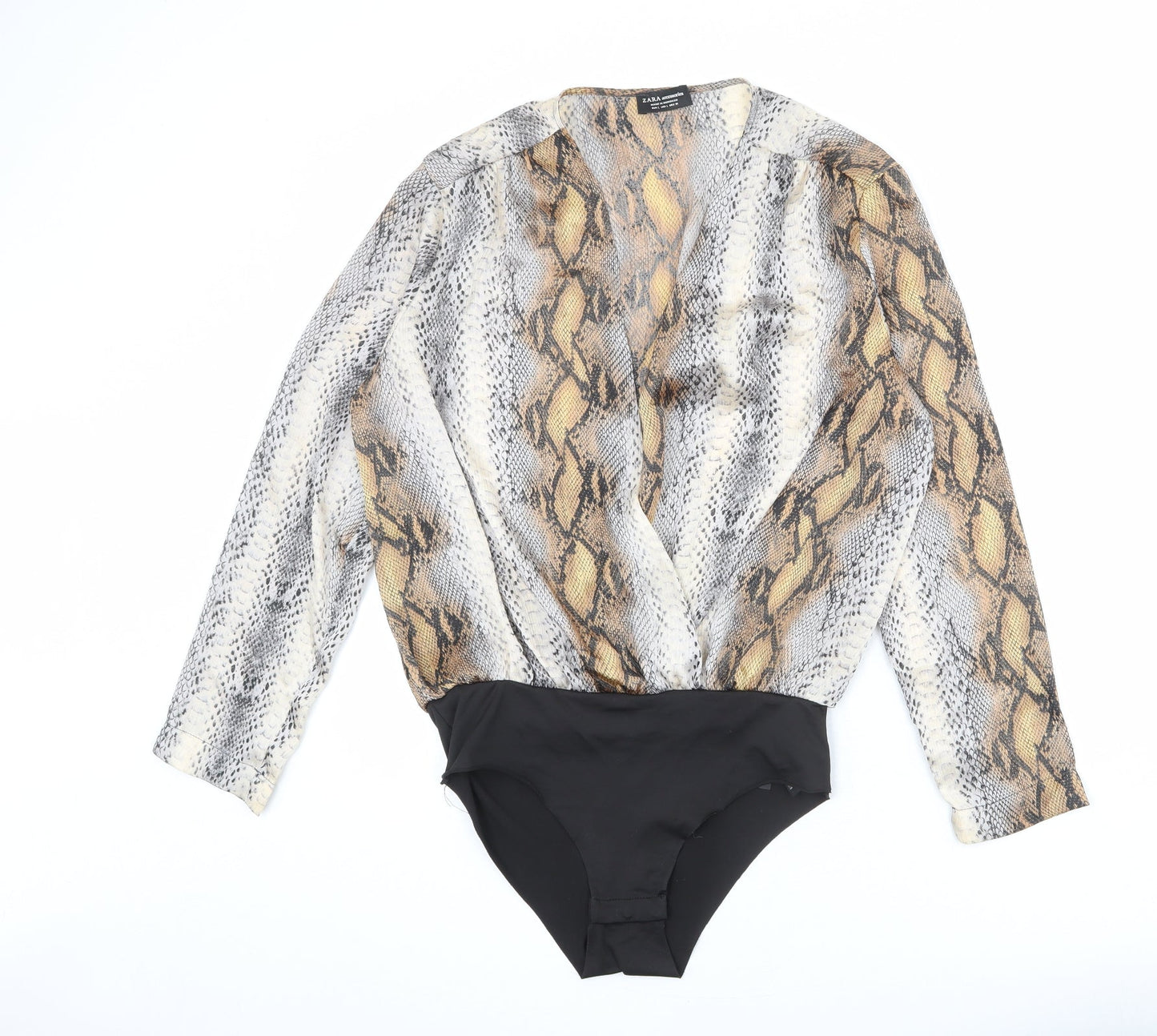 Zara Womens Multicoloured Animal Print Polyester Bodysuit One-Piece Size L Snap - Snakeskin Pattern