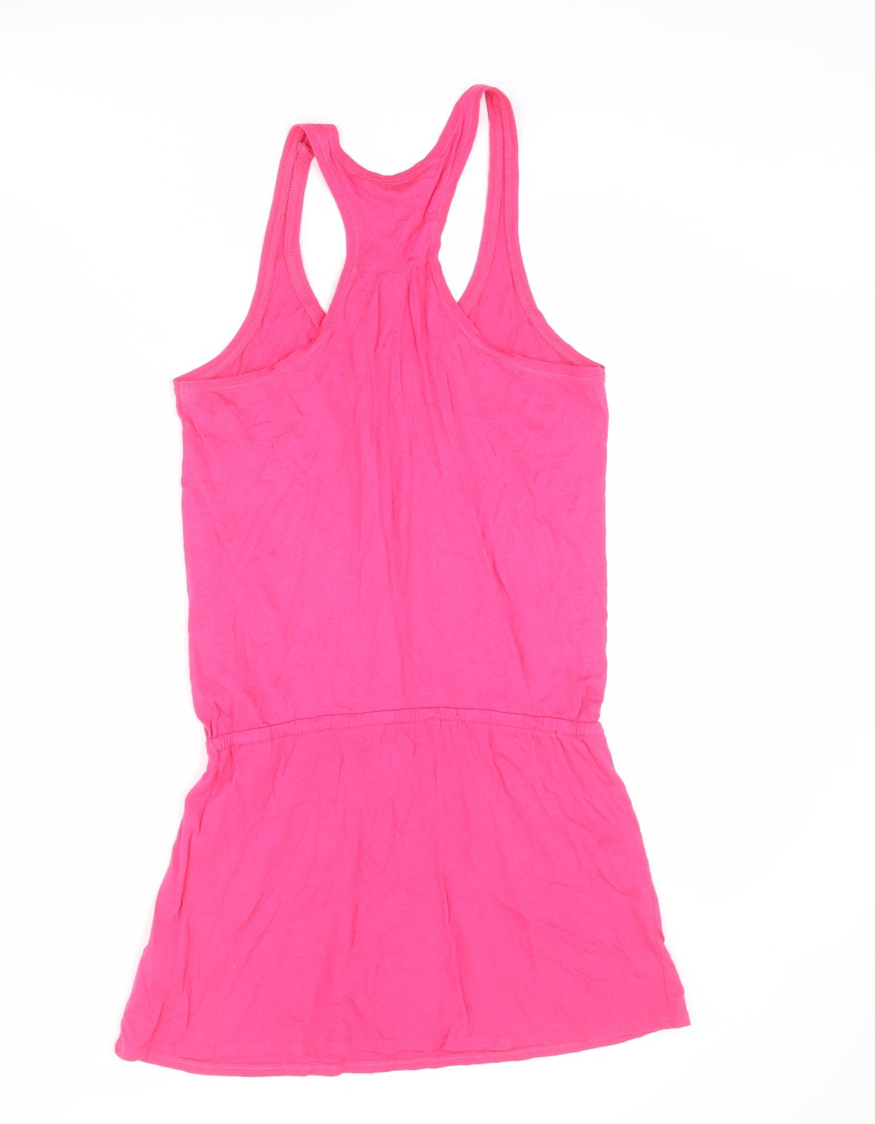 New Look Womens Pink Cotton Tank Dress Size 12 Round Neck Pullover