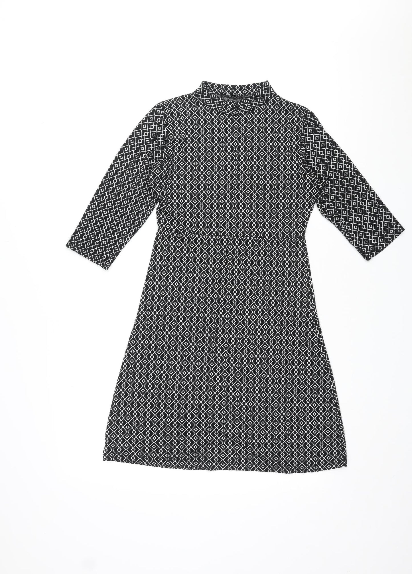 Zuiki Womens Black Geometric Polyester A-Line Size M Mock Neck Pullover