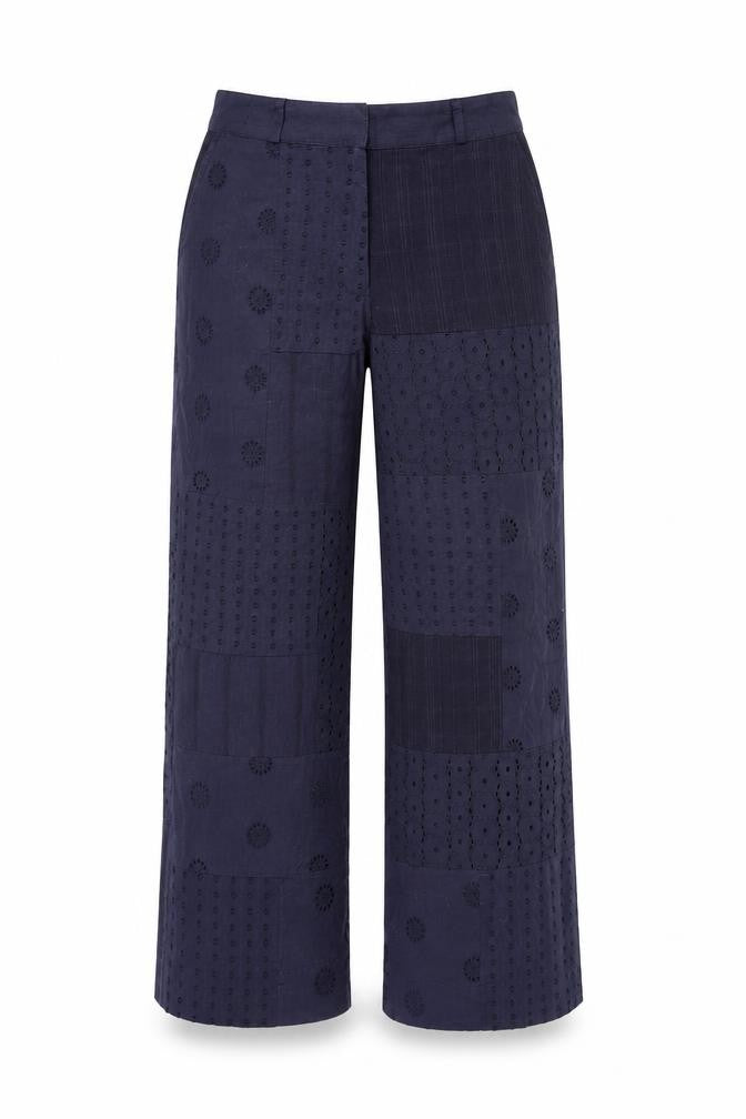 Zara Womens Blue Geometric Cotton Trousers Size XS L27 in Regular Zip