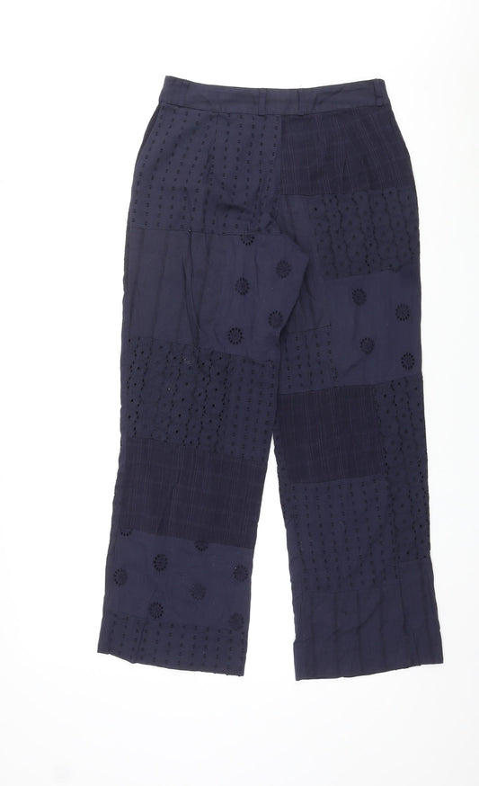 Zara Womens Blue Geometric Cotton Trousers Size XS L27 in Regular Zip