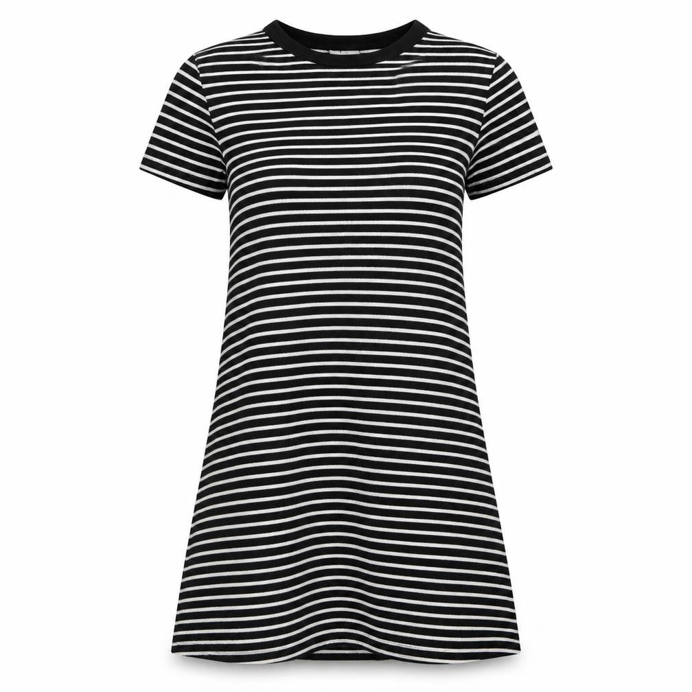 Divided by H&M Womens Black Striped Cotton T-Shirt Dress Size S Crew Neck Pullover