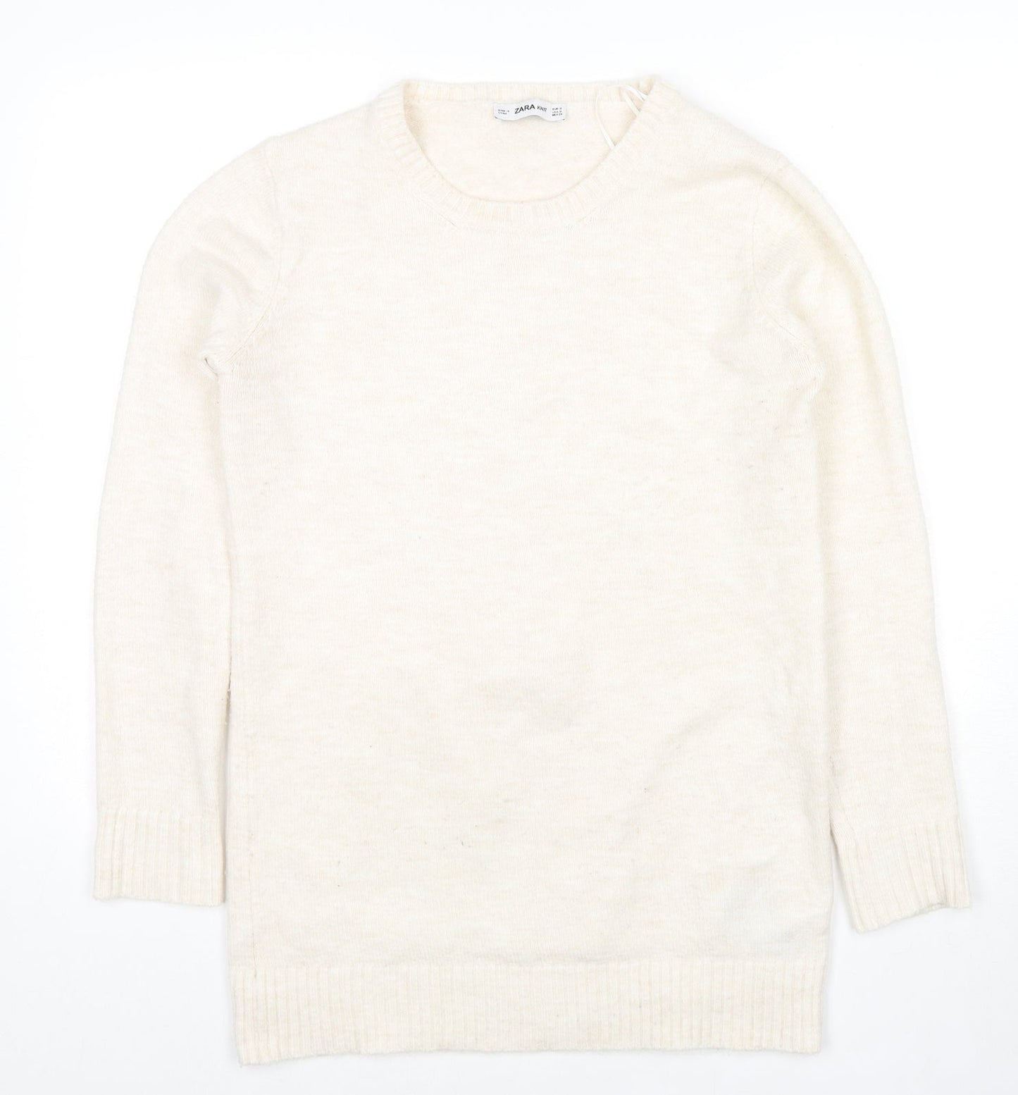 Zara Womens Beige Round Neck Acrylic Pullover Jumper Size S