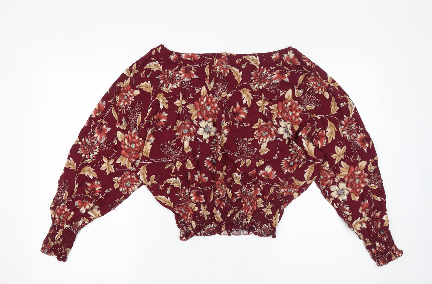 Limited Edition Womens Red Floral Viscose Basic Blouse Size 8 Boat Neck