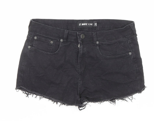 St Marie Jeans Womens Black Cotton Boyfriend Shorts Size 29 in Regular Zip - Raw Hems
