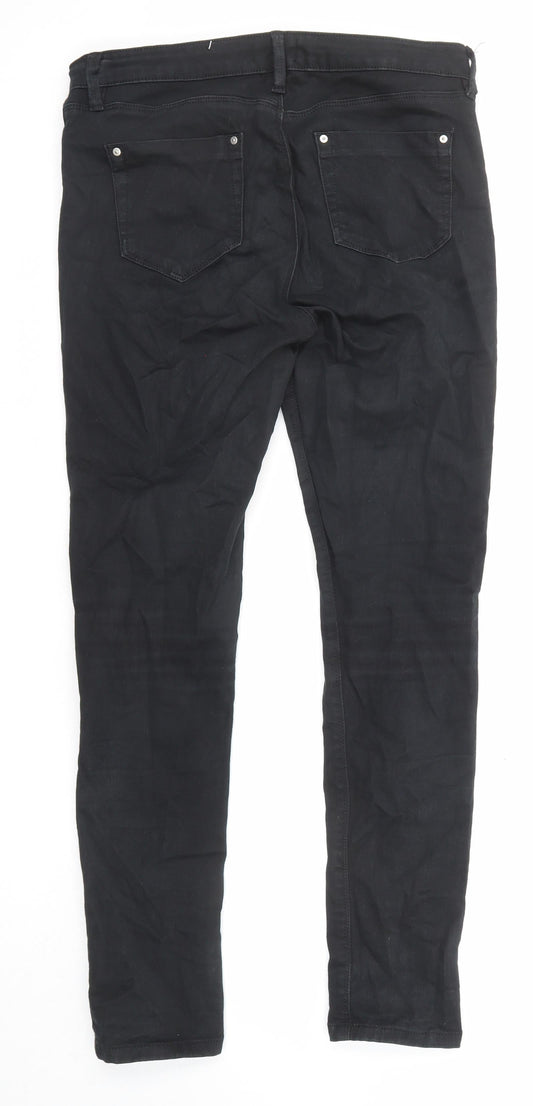 Warehouse Womens Black Cotton Skinny Jeans Size 12 L27 in Regular Zip
