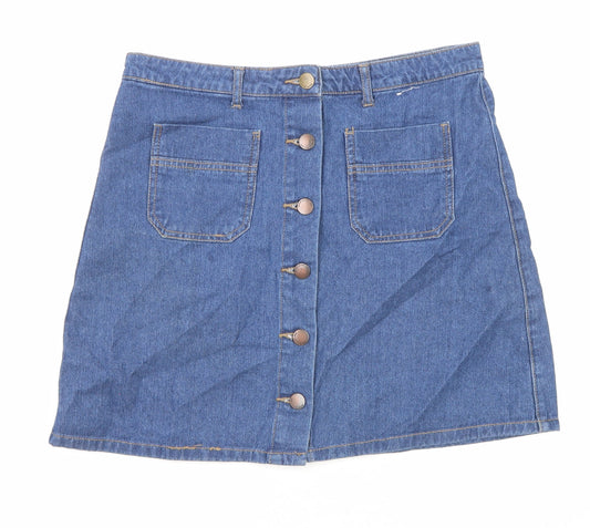 Denim & Co. Womens Blue Cotton A-Line Skirt Size 10 Button