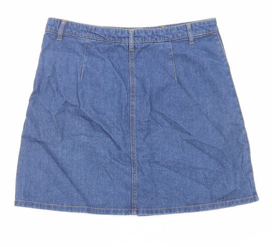 Denim & Co. Womens Blue Cotton A-Line Skirt Size 10 Button