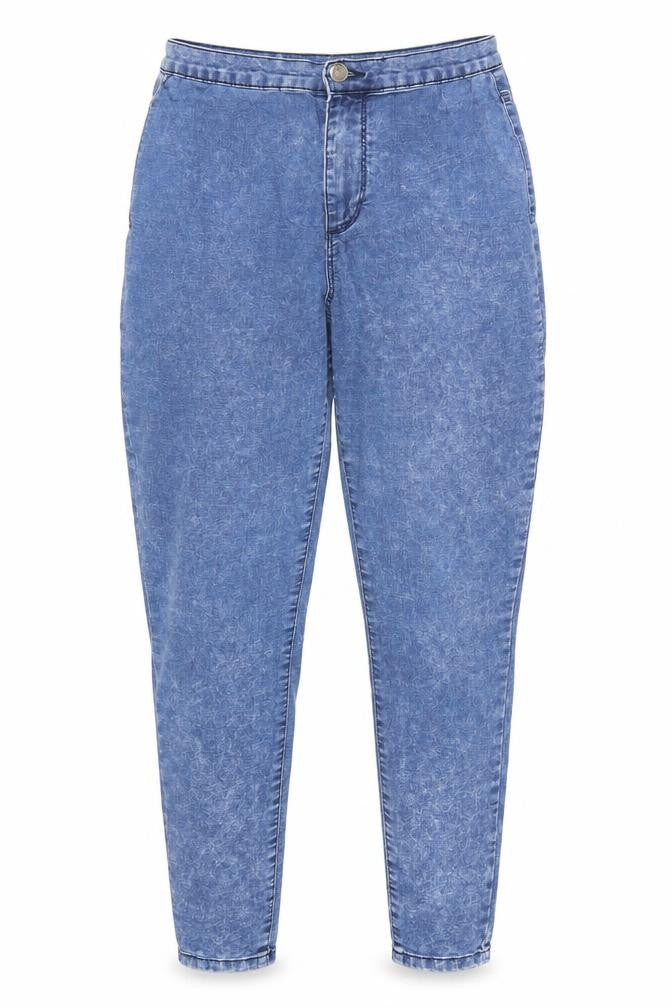 Denim & Co. Womens Blue Cotton Mom Jeans Size 10 L26 in Regular Zip - Acid Wash Effect