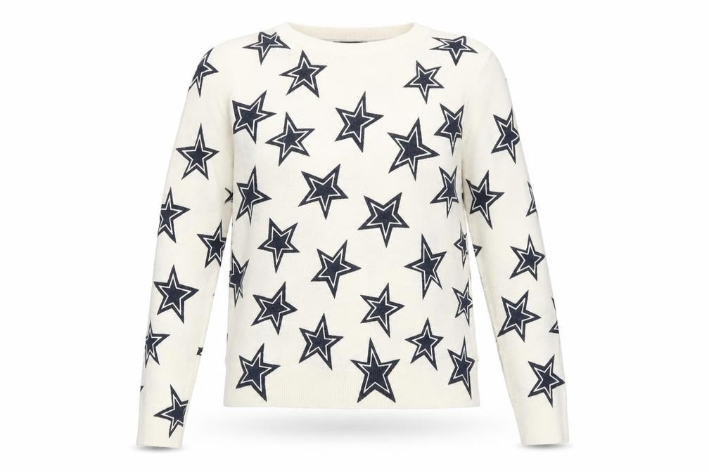 Marks and Spencer Womens Ivory Round Neck Geometric Acrylic Pullover Jumper Size 12 - Star Pattern