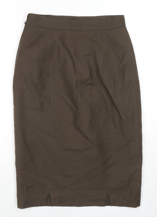 Gaston Jaunet Womens Brown Wool Straight & Pencil Skirt Size 12 Zip - Slits