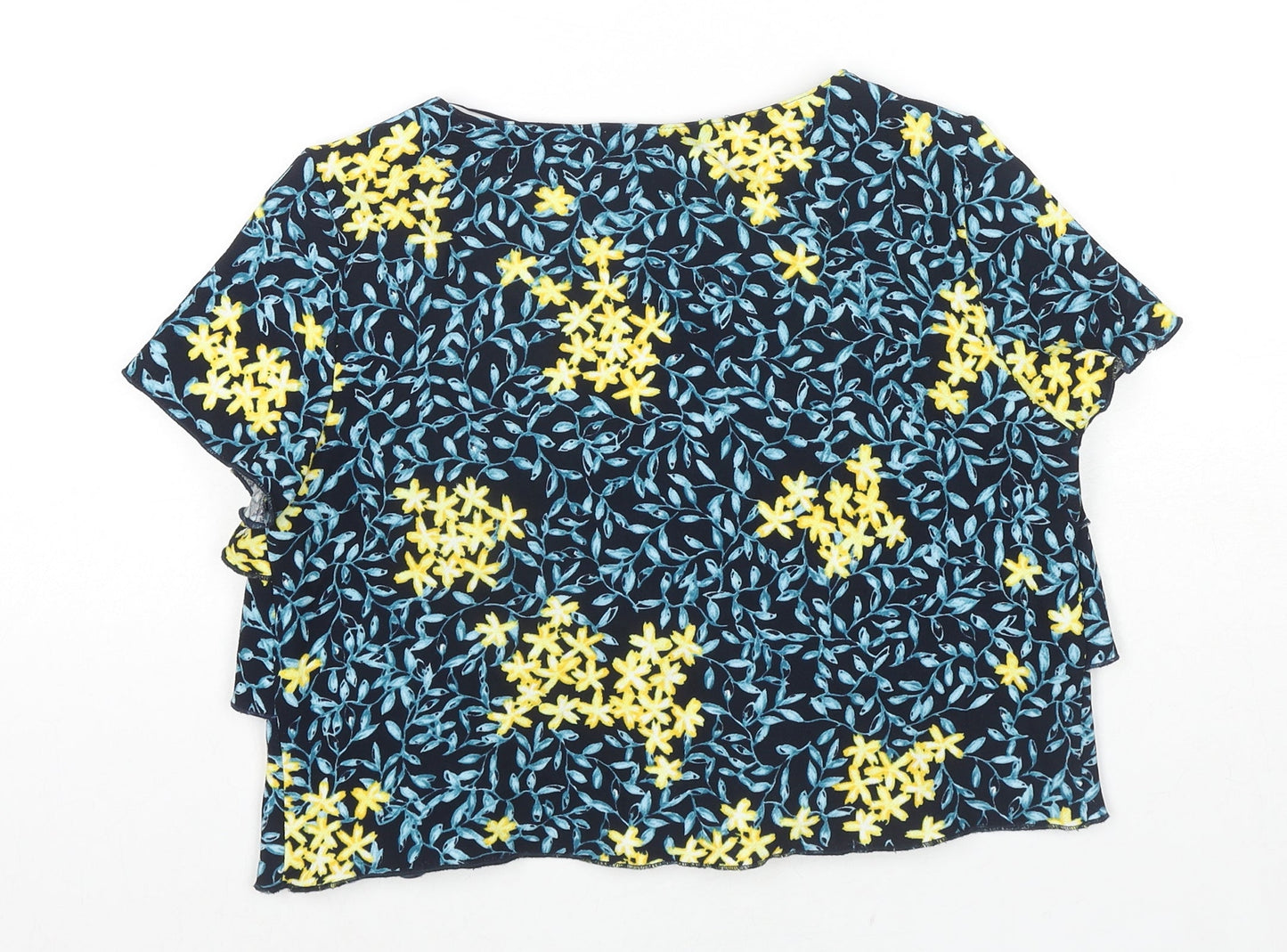 Zara Womens Multicoloured Floral Polyester Basic T-Shirt Size S Round Neck - Frill