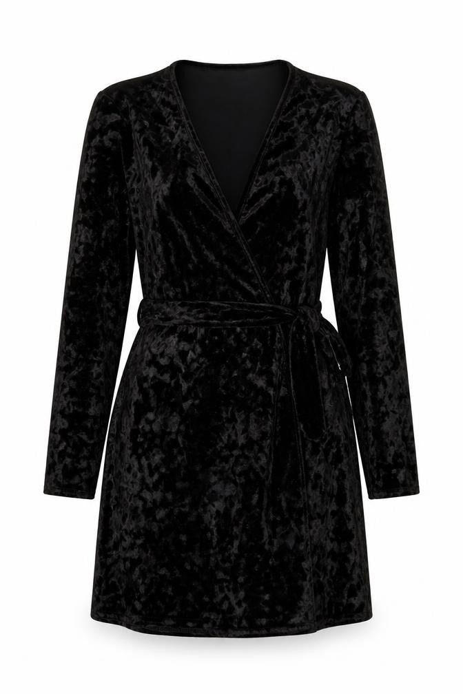 PRETTYLITTLETHING Womens Black Geometric Polyester Wrap Dress Size 6 V-Neck Button