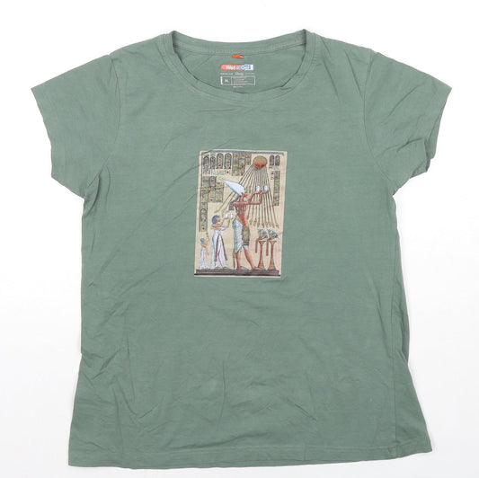 Wat A Gal Womens Green Polyester Basic T-Shirt Size XL Round Neck