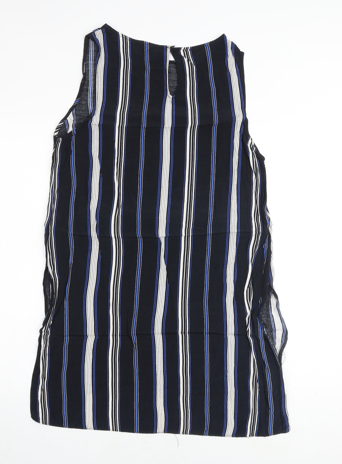 New Look Womens Black Striped Viscose Tank Dress Size 12 Round Neck Button