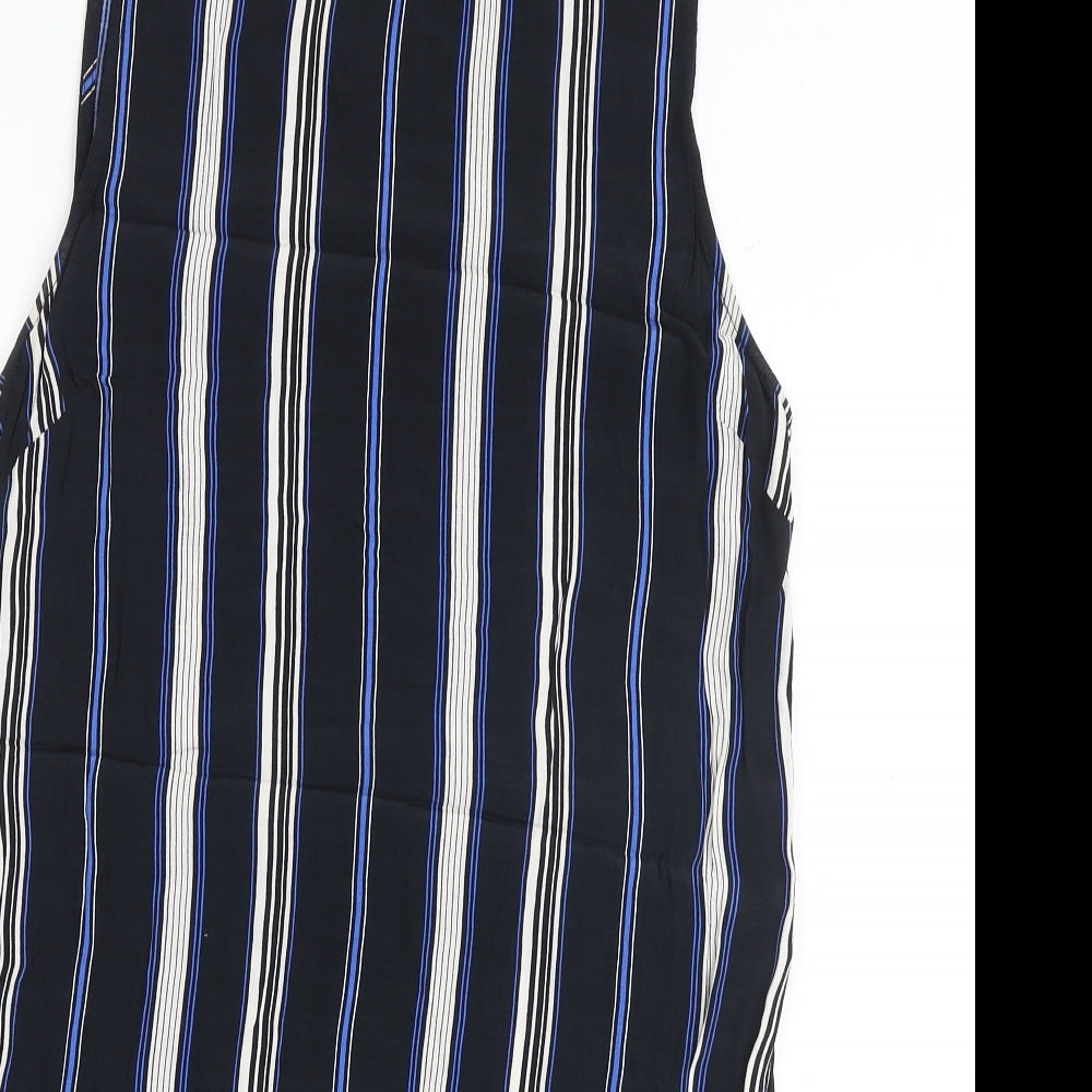 New Look Womens Black Striped Viscose Tank Dress Size 12 Round Neck Button