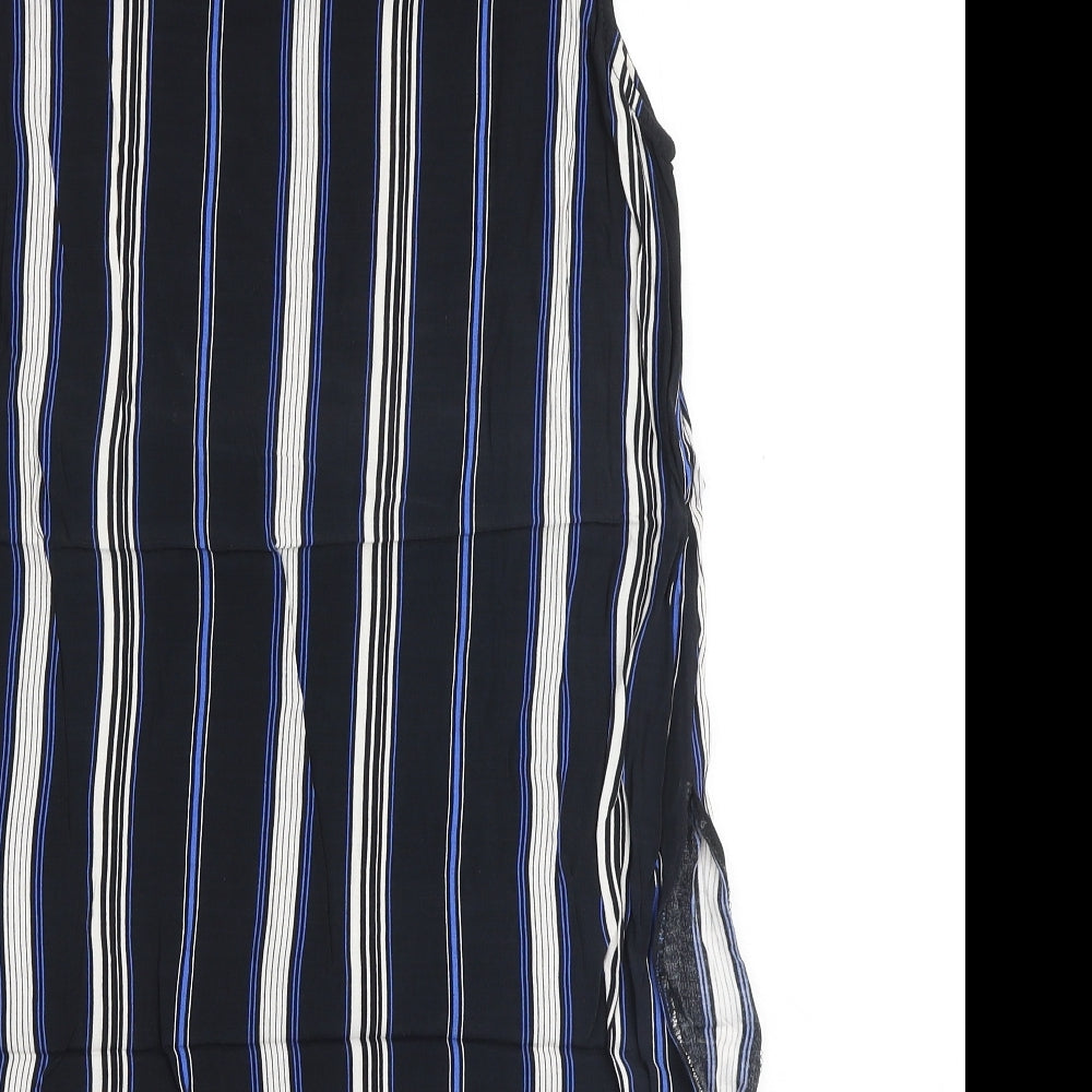 New Look Womens Black Striped Viscose Tank Dress Size 12 Round Neck Button