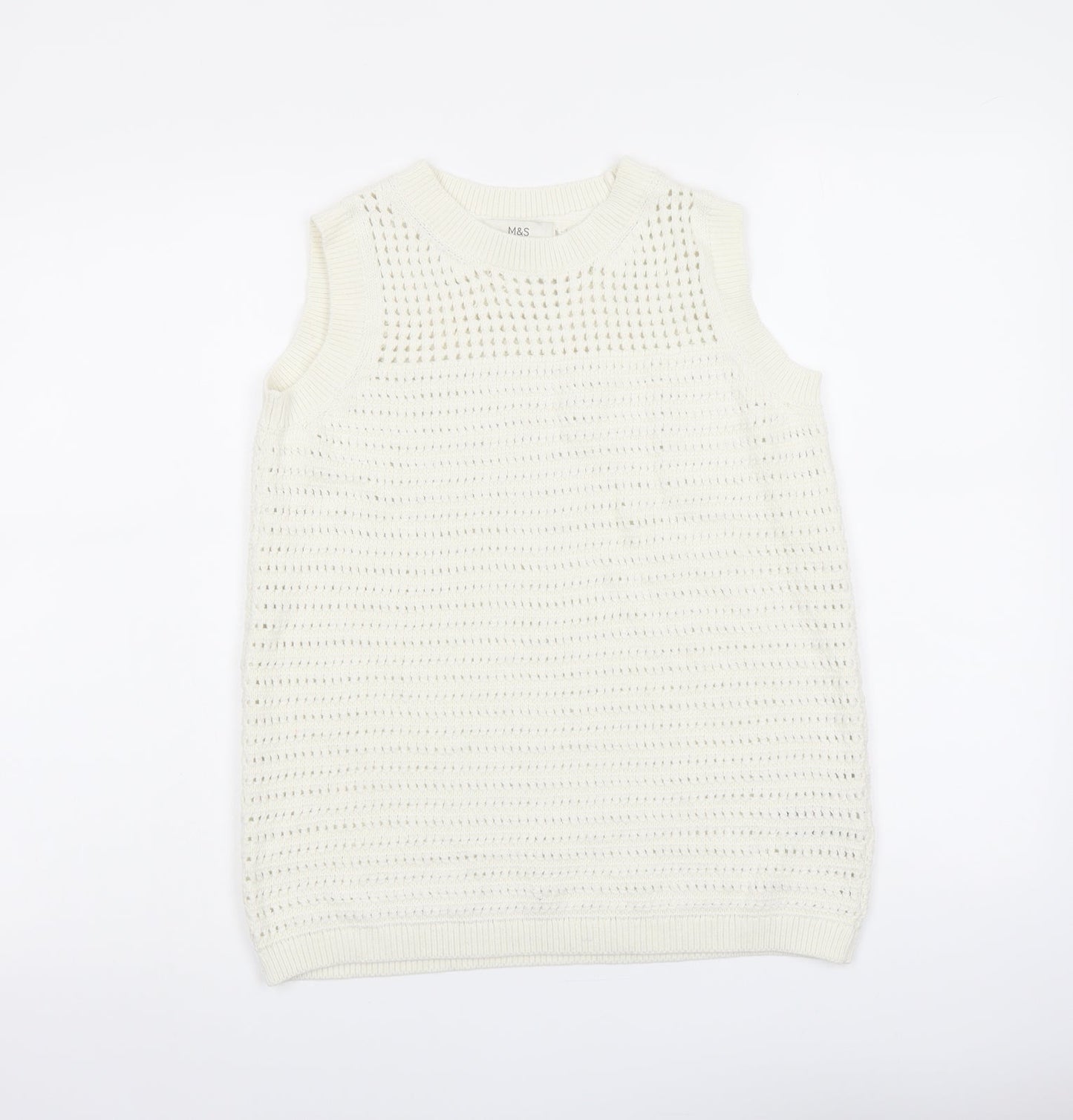 Marks and Spencer Womens Ivory Round Neck Cotton Vest Jumper Size XS