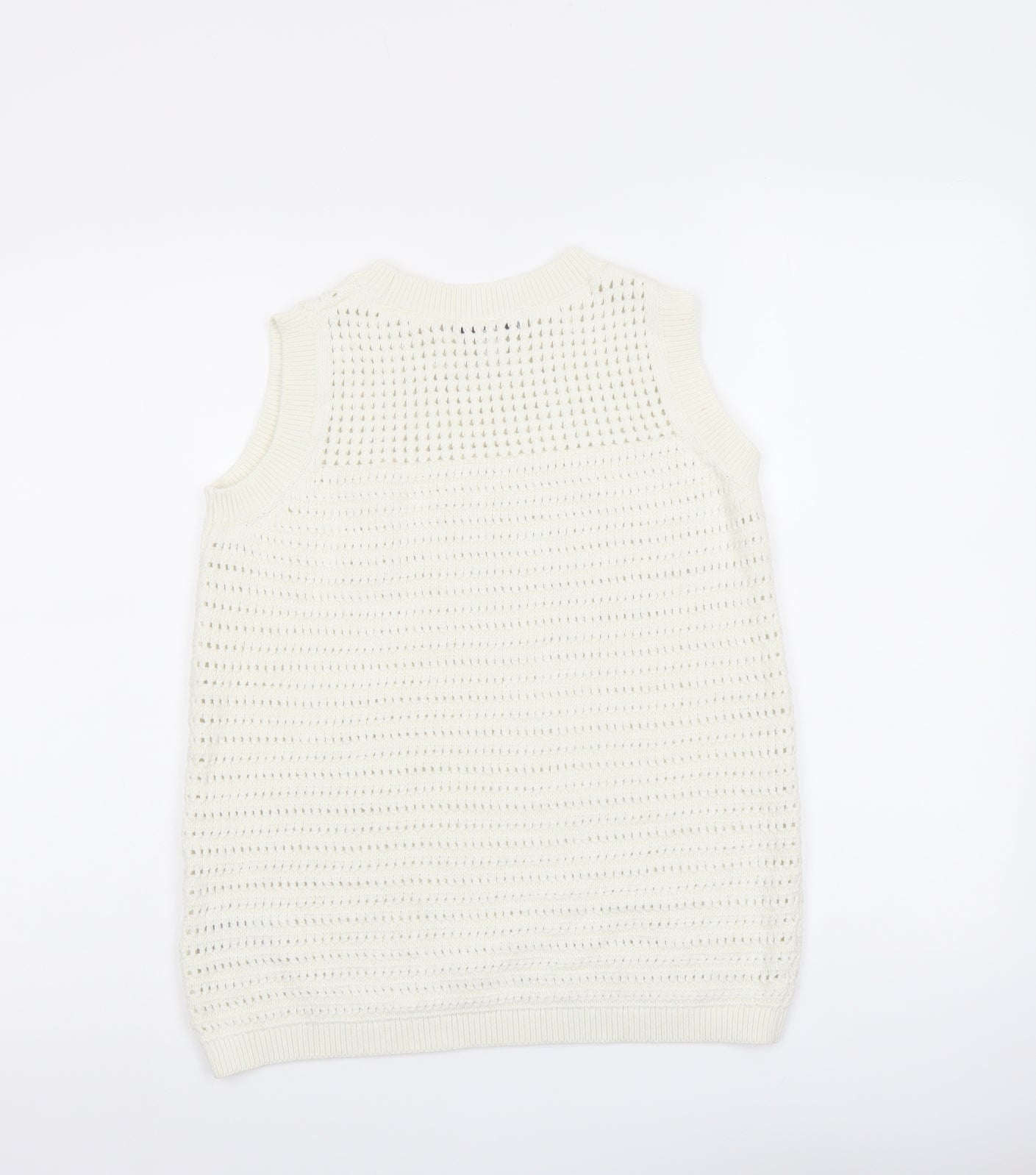 Marks and Spencer Womens Ivory Round Neck Cotton Vest Jumper Size XS