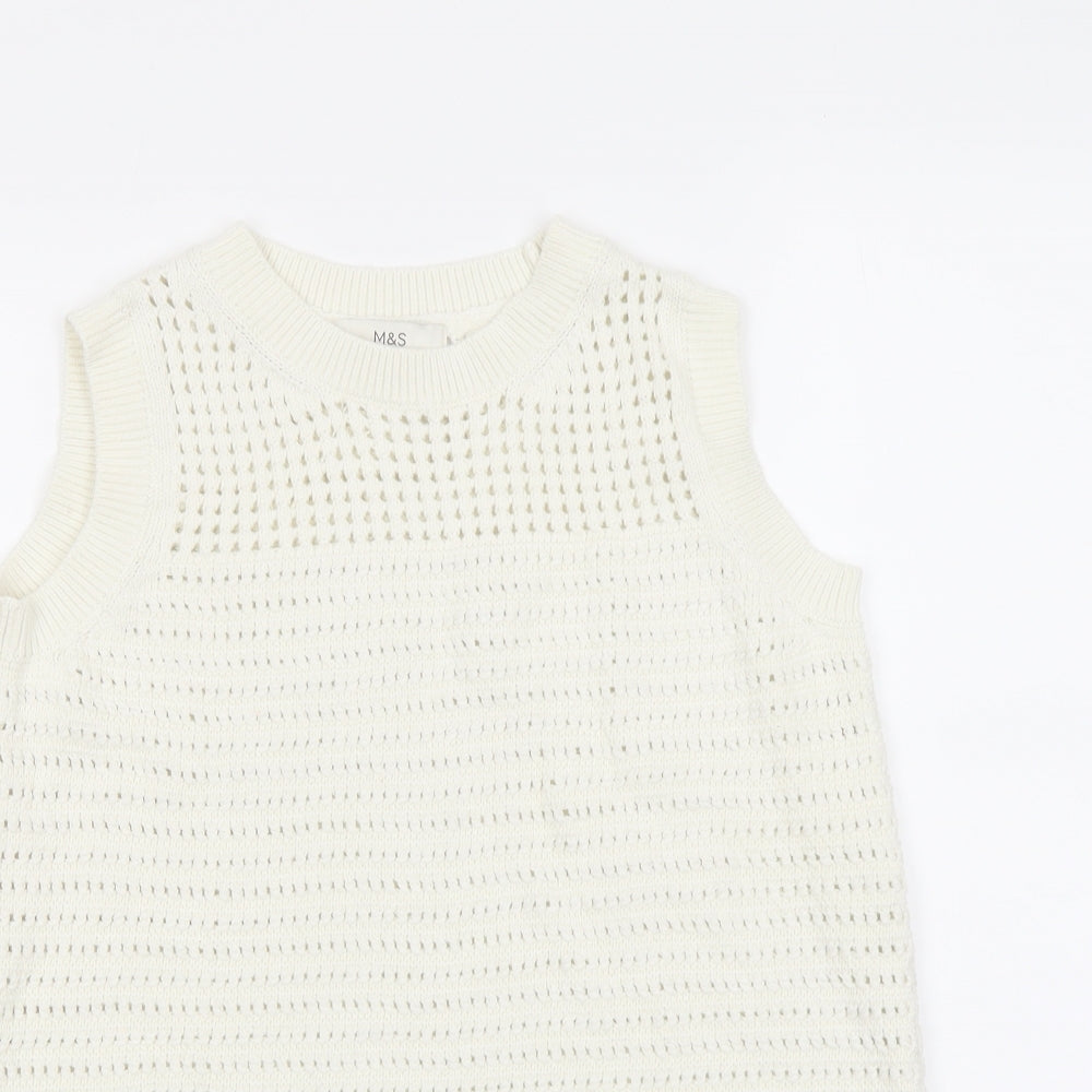 Marks and Spencer Womens Ivory Round Neck Cotton Vest Jumper Size XS