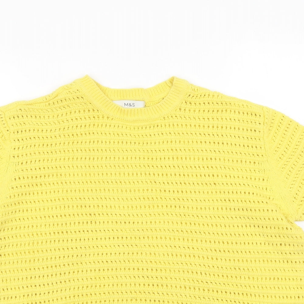 Marks and Spencer Womens Yellow Crew Neck Cotton Pullover Jumper Size M