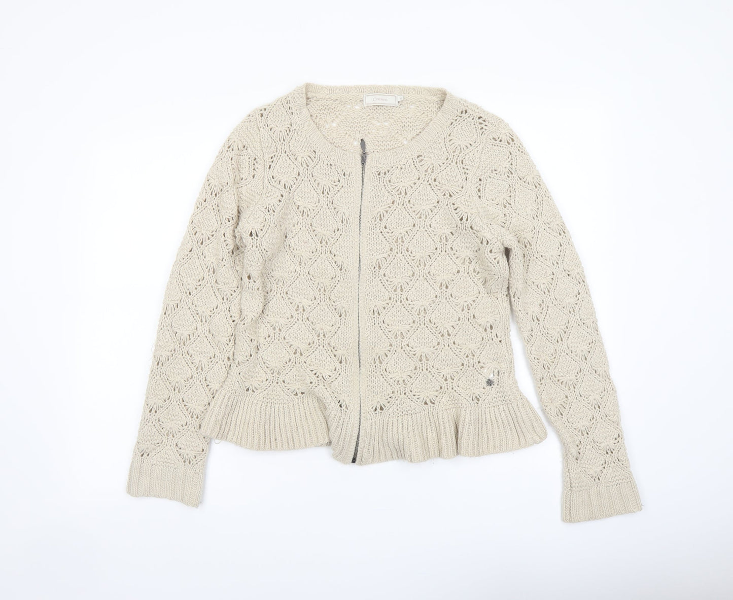 Cream Womens Beige Round Neck Acrylic Full Zip Jumper Size M