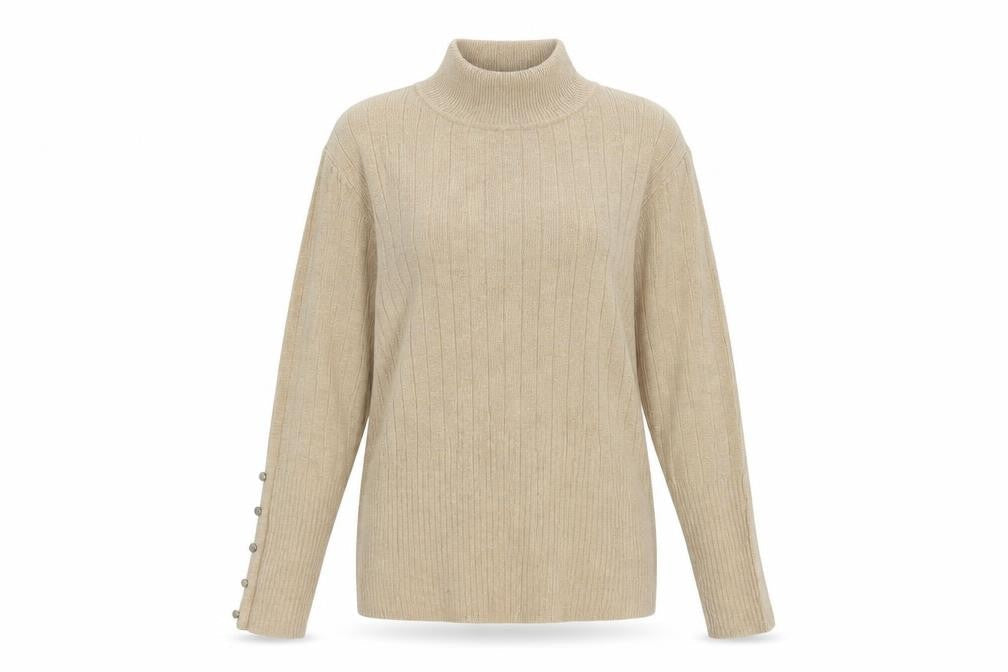 Marks and Spencer Womens Beige Mock Neck Acrylic Pullover Jumper Size 10