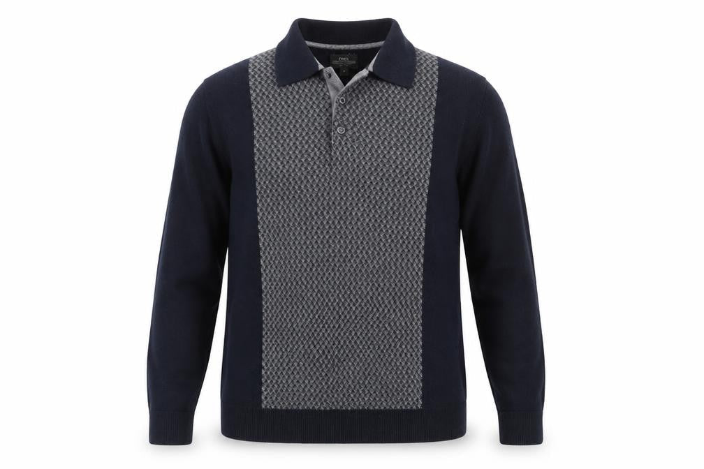 NEXT Mens Blue Collared Geometric Cotton Pullover Jumper Size M Long Sleeve