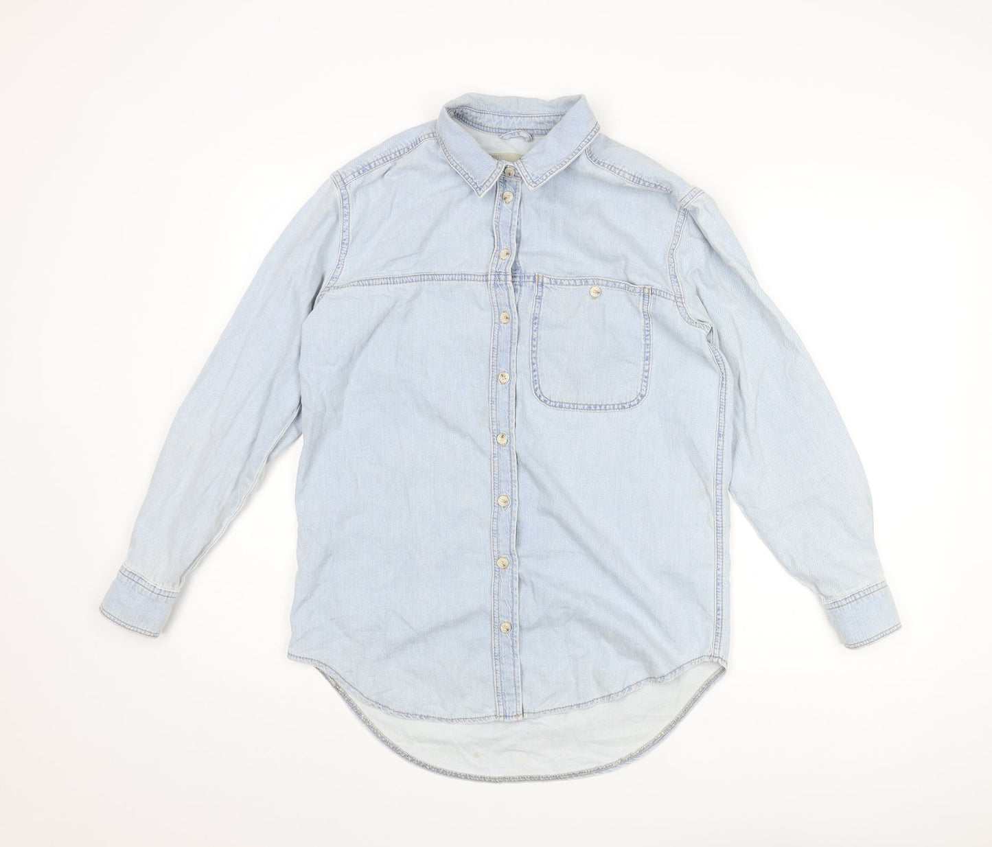 Topshop Womens Blue Cotton Basic Button-Up Size 8 Collared