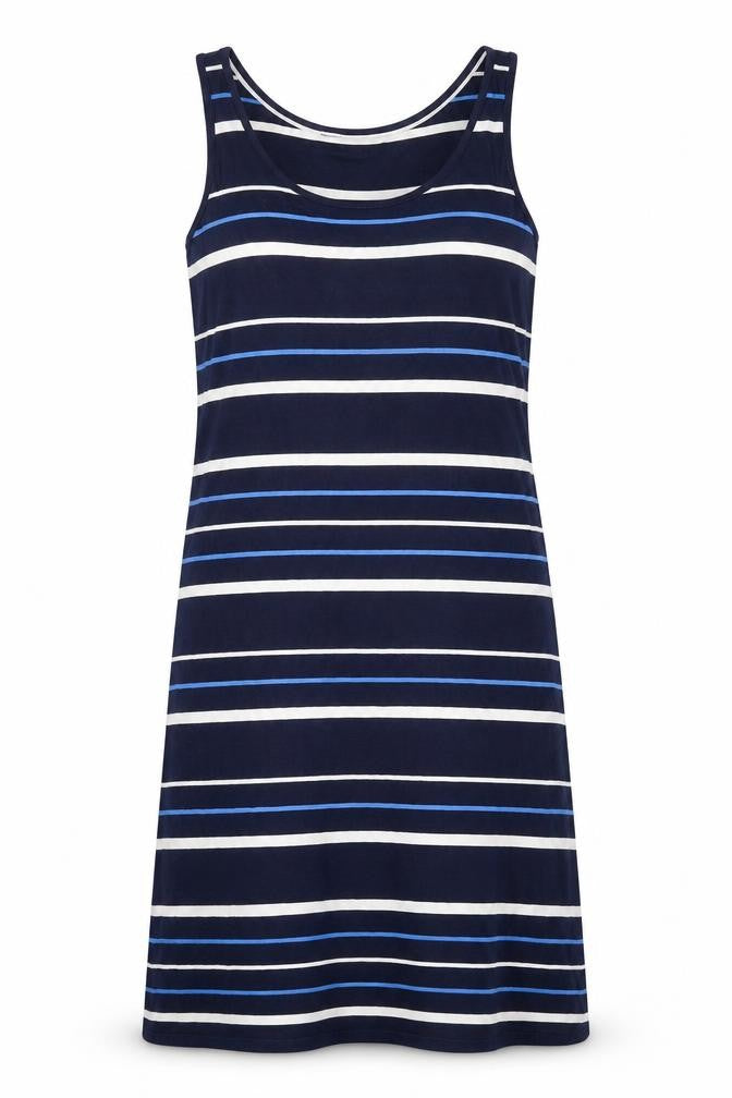 Crew Clothing Blue Striped Viscose A-Line Size 8 Round Neck Pullover