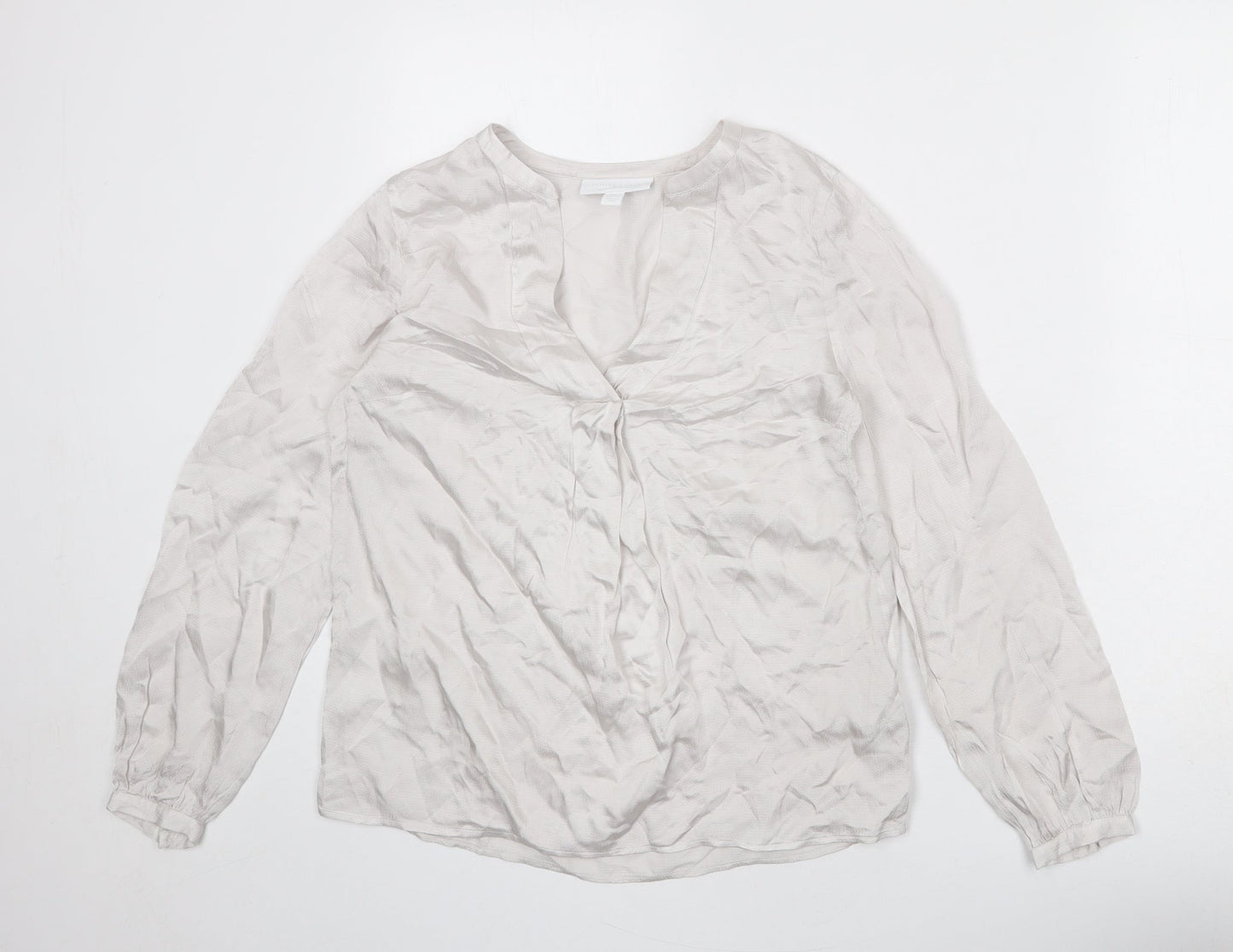 The White Company Womens Silver Viscose Basic Blouse Size 6 V-Neck