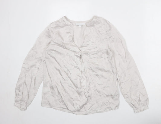 The White Company Womens Silver Viscose Basic Blouse Size 6 V-Neck