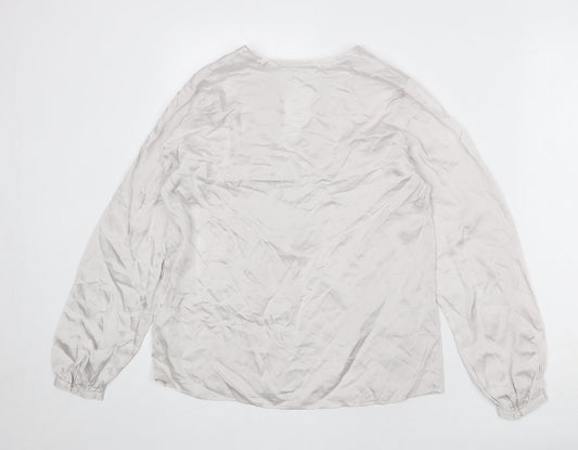 The White Company Womens Silver Viscose Basic Blouse Size 6 V-Neck