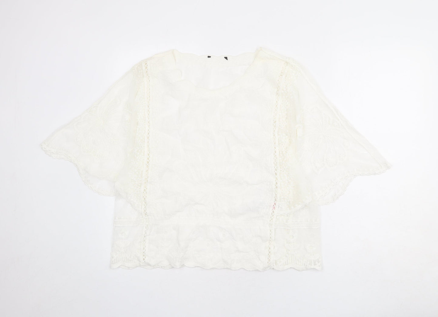 New Look Womens Ivory Cotton Basic Blouse Size L Round Neck