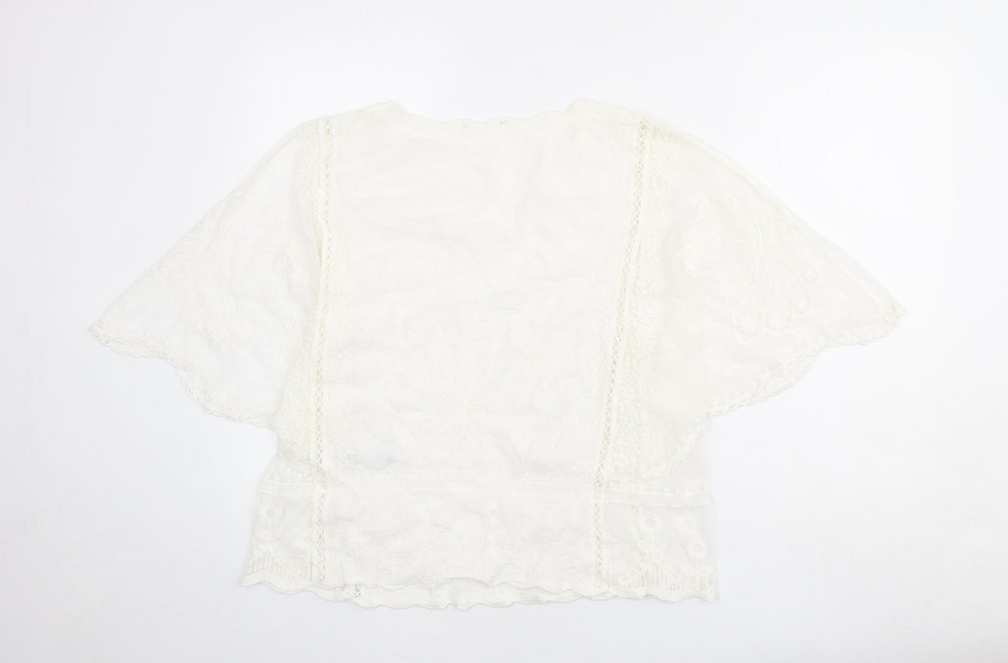 New Look Womens Ivory Cotton Basic Blouse Size L Round Neck