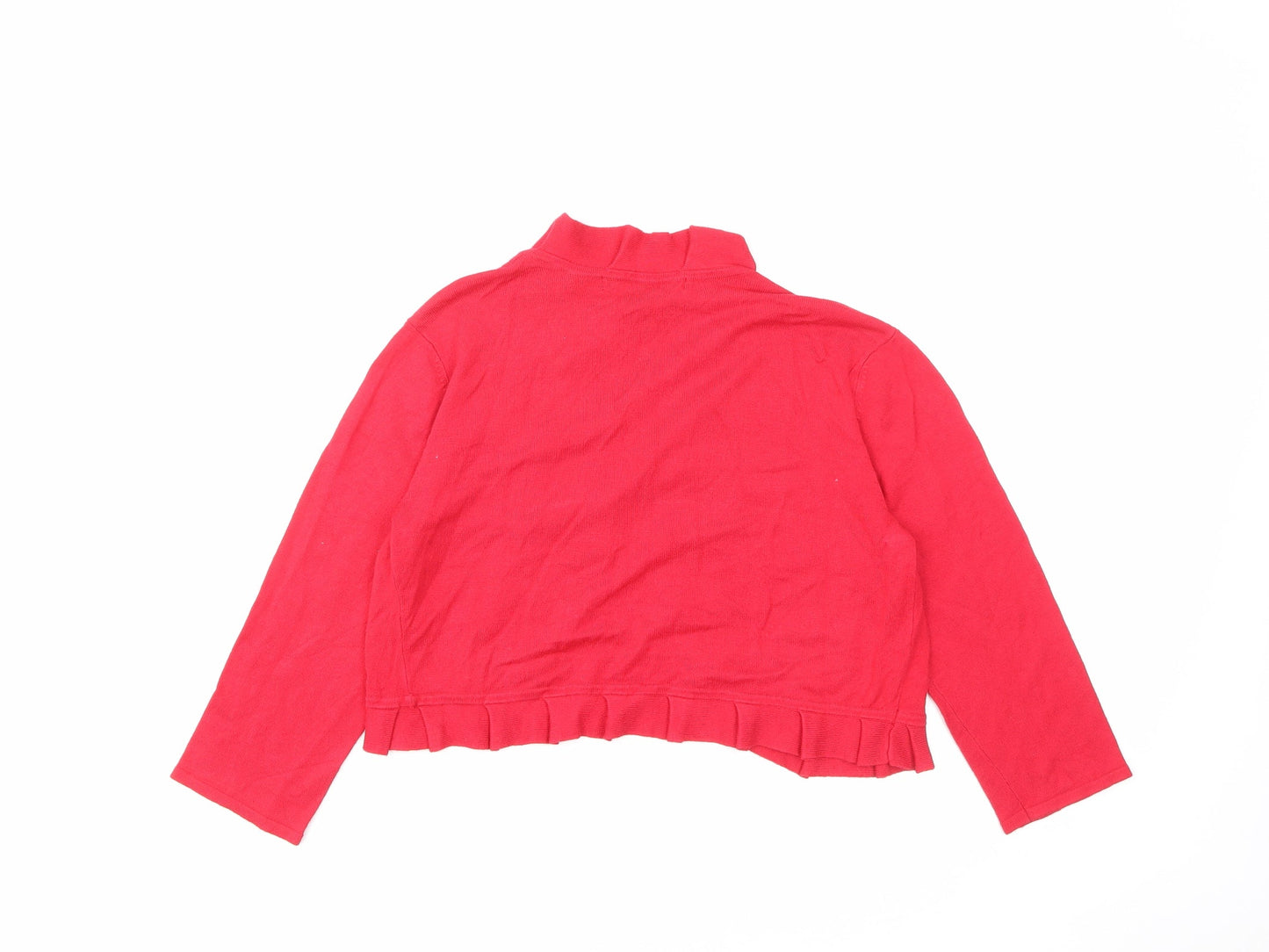 Nina Leonard Womens Red V-Neck Viscose Cardigan Jumper Size M - Ruffle