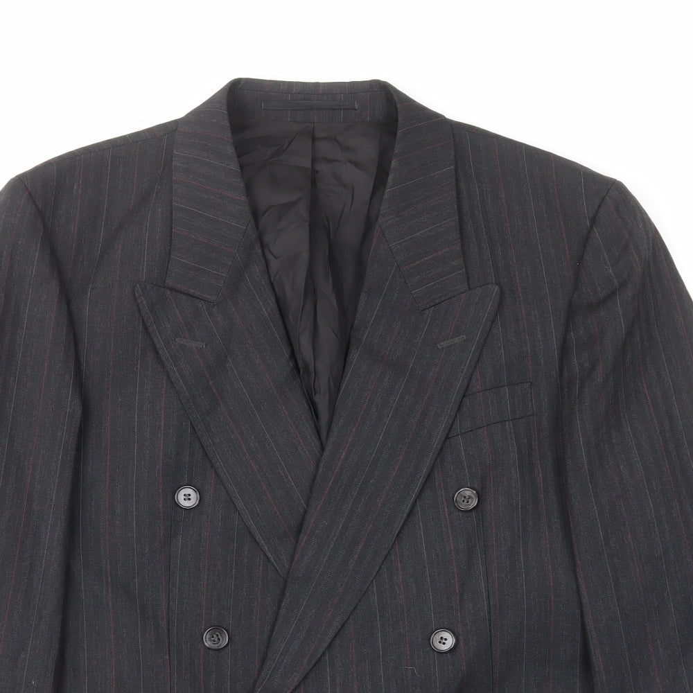 Skads Mens Grey Striped Polyester Jacket Suit Jacket Size 40 Regular