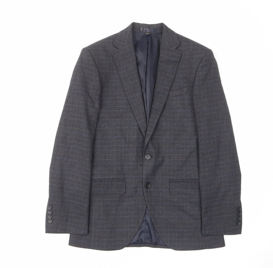 Marks and Spencer Mens Blue Plaid Polyester Jacket Suit Jacket Size 38 Regular