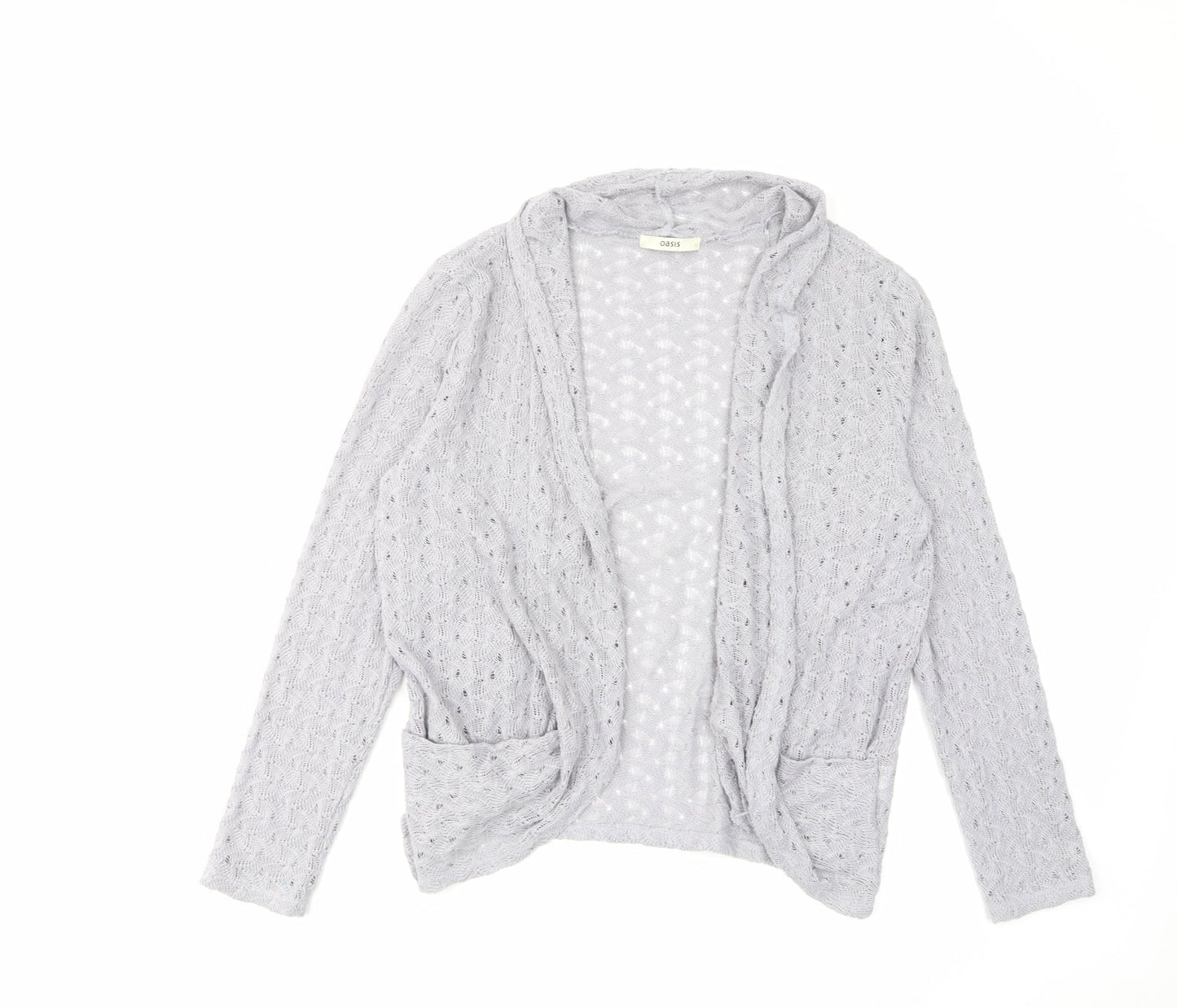 Oasis Womens Grey Collared Polyester Cardigan Jumper Size L - Open Pockets