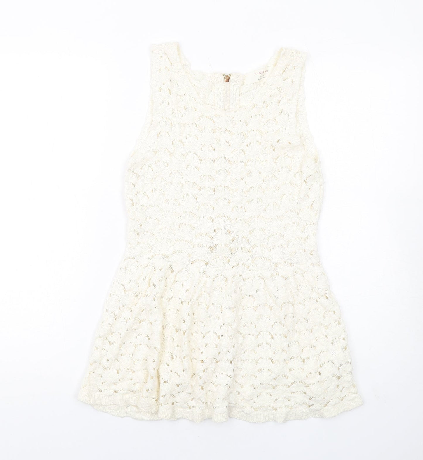 Zara Womens Ivory Cotton A-Line Size S Round Neck Zip