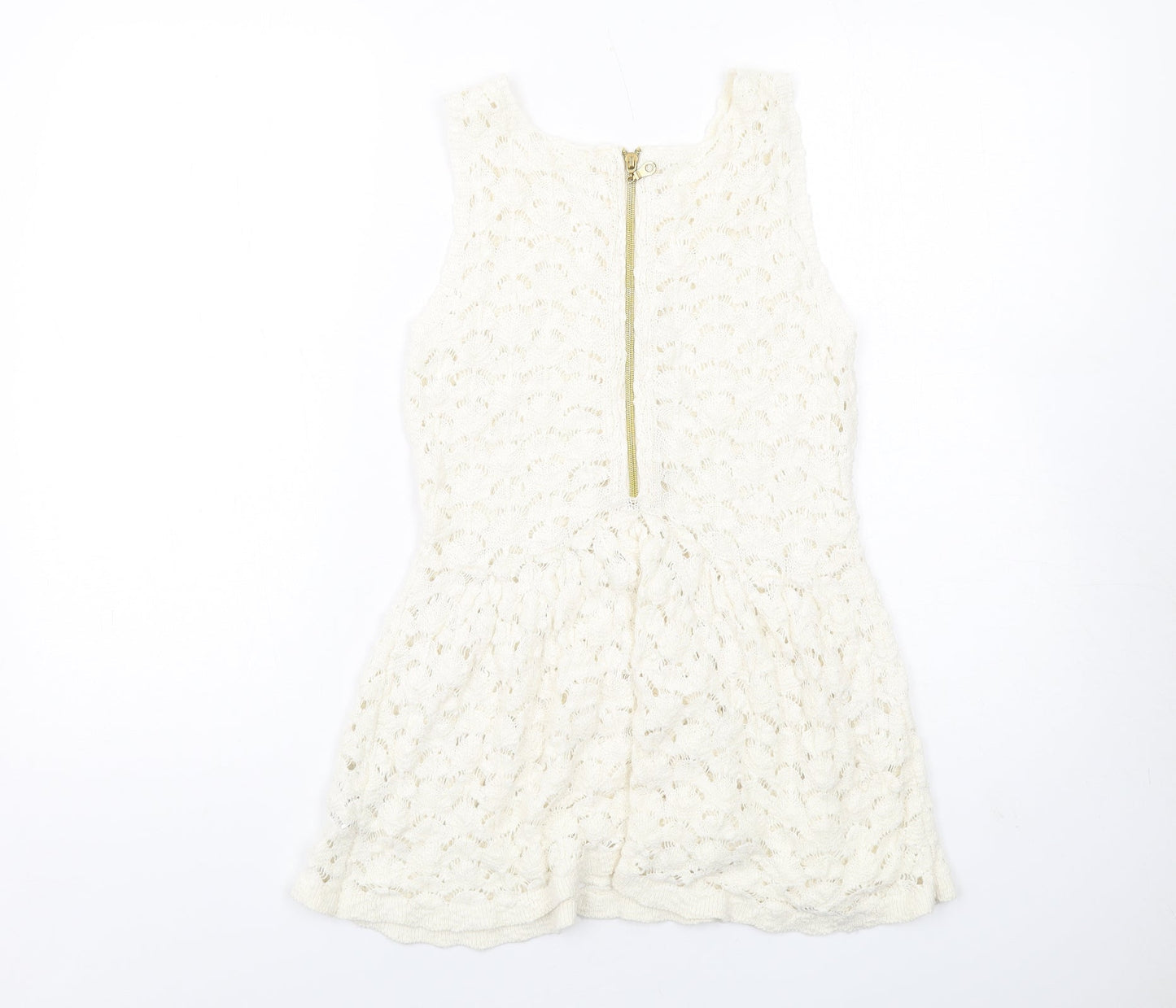 Zara Womens Ivory Cotton A-Line Size S Round Neck Zip