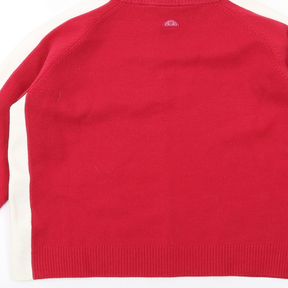 ellesse Womens Pink High Neck Acrylic Pullover Jumper Size 12 - Side Stripe Detail