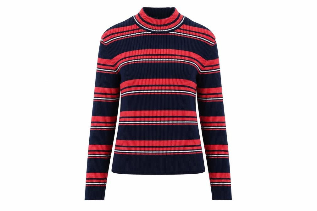 H&M Womens Multicoloured Mock Neck Striped Viscose Pullover Jumper Size M - Ribbed