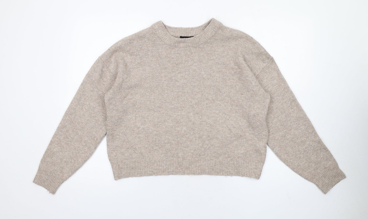 New Look Womens Beige Crew Neck Acrylic Pullover Jumper Size M