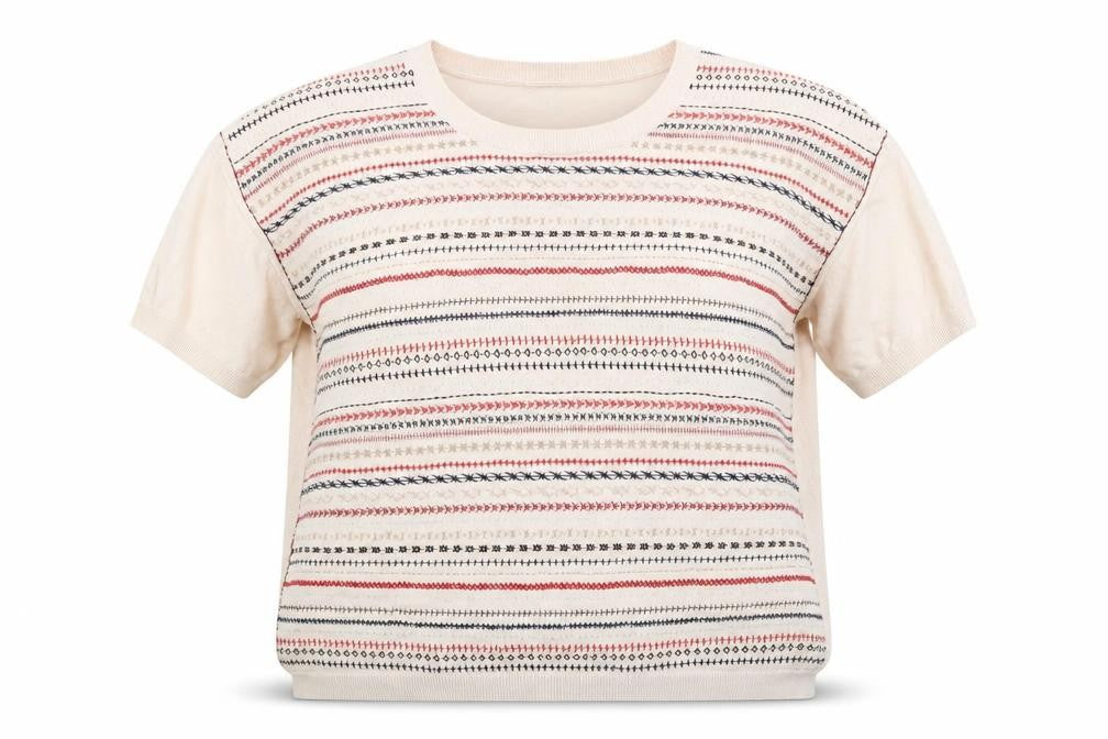 NW.3 Womens Beige Round Neck Geometric Cotton Pullover Jumper Size 12 - Embroidered