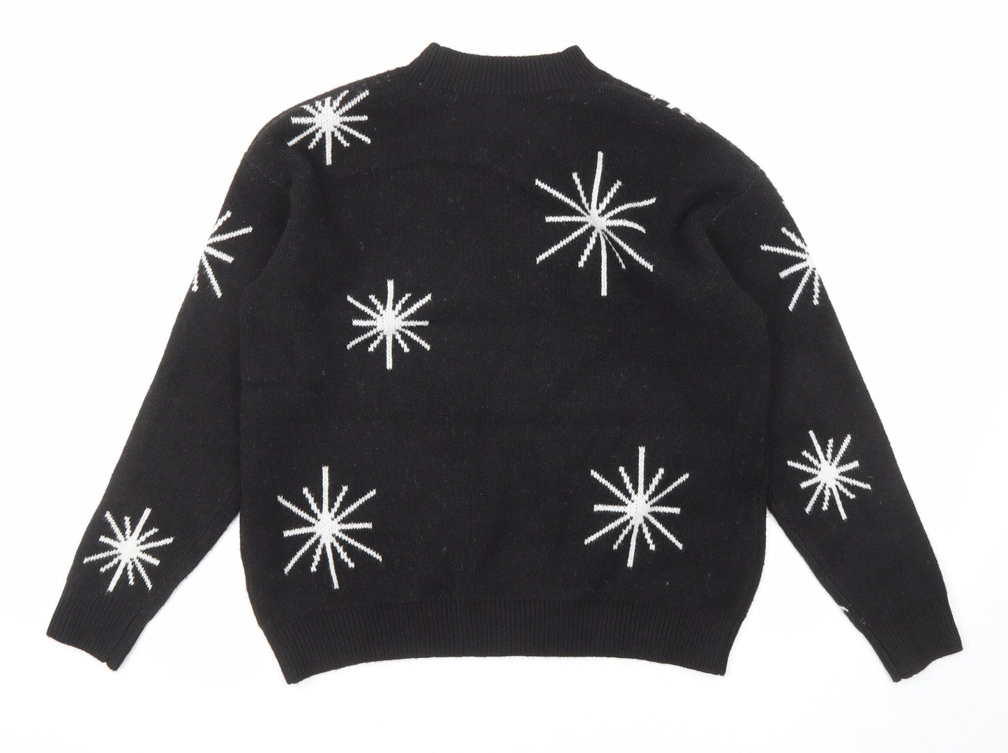 Marks and Spencer Womens Black Mock Neck Geometric Polyester Pullover Jumper Size M - Star Pattern