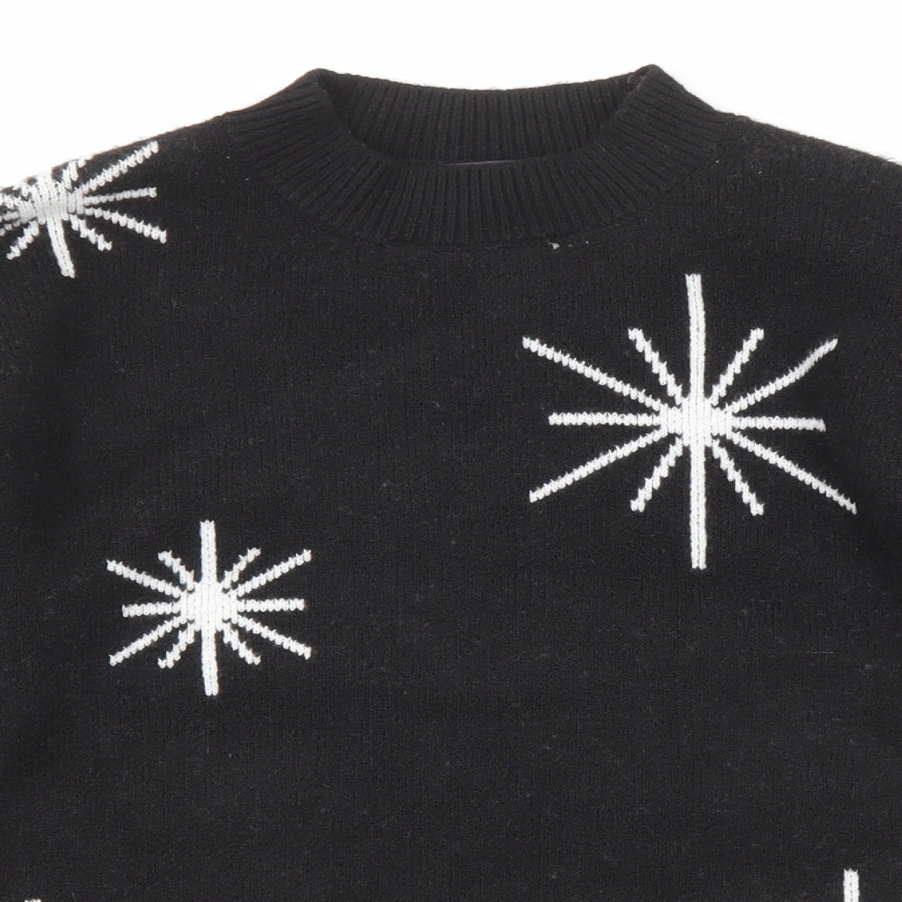 Marks and Spencer Womens Black Mock Neck Geometric Polyester Pullover Jumper Size M - Star Pattern